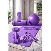 Leyaton Pilates Seti, 20 cm Pilates Minderi, Pilates Topu, Squat Band, Diren&ccedil; Lastiği, Atlama İpi, Dambıl, Mor