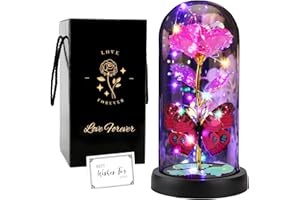 ‎FAYODO Beauty and the Beast Rose, Rose Flower Gifts for Women, Lighted Galaxy Rose Gift for Mum, Artificial Flower, Unique Birthday Gifts (Pink)
