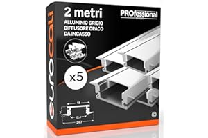 EUROCALI 5x Profili da 2 metri (10mt) in Alluminio grigio per Strisce LED Schermatura Opaca - ingombro max striscia led 12.4mm - 24.7 x 7