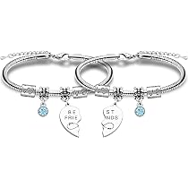 JMIMO Set Di 2 Bracciali Per Migliori Amiche - Bracciale Serpente Con Cristallo Blu E Cuore, Con Sacchetto In Velluto