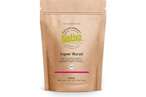 Biotiva Ingefära pulver 250g organisk - ingefära - mald ingefära rot - exempelvis för ingefära te och ingefära vatten - Butelj och kontrolleras i Tyskland