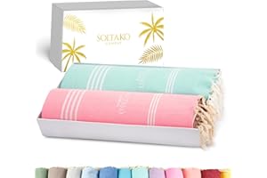 SOLTAKO Juego de 2 Toallas Turca Grande Peshtemal Fouta Beach Bath Gym SPA Yoga Hammam Toalla Piscina Picnic 100% Algodón Toalla Playa Ligera Arena Anti 100x200 cm Regalo del Dia de la Madre