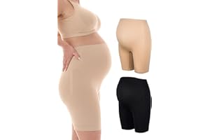 Herzmutter Umstandsslips nahtlos - OekoTex 100 - Langes Bein - Schwangerschafts Unterhose - Überbauch-Shorts-Unterwäsche - Seamless-Stützend - 1er & 2er Set - 5500