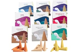 HERBTALE Incense Cones - Set of 9 Inscents Lavender, Jasmine, Rose, Ocean, White Sage, Palo Santo, Sandalwood, Cinnamon, Dragons Blood - Long Lasting Aroma for Positivity & Pure Air