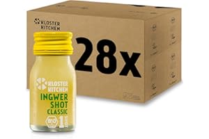 Kloster Kitchen Bio Shot Gingembre Classic 1SHOT 28x 30 ml avec morceaux de gingembre | Végétalien dans une bouteille en verre | Sans additifs et avec douceur naturelle