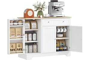 HOMCOM Aparador de Cocina Armario de Cocina Alacena con Estante de Puerta Cajón Puertas Magnéticas Estantes Ajustables Aparador para Comedor 105x40x83 cm Blanco y Roble