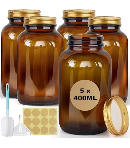 Ferenando 4 Stück Braungläser 500ml mit Schraubverschluss, Braune Gläser
