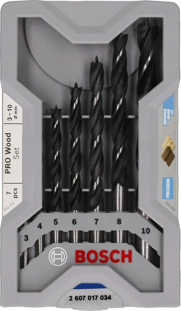 Bosch Professional Accessories Bosch - Ahşap Matkap Ucu Seti 7 Parçalı | Yumuşak ahşap, sert ahşap, Ø 3,00, 4,00, 5,00, 6,00, 7,00, 8,00, 10,00 mm, profesyonel aksesuar matkap/tornavida için