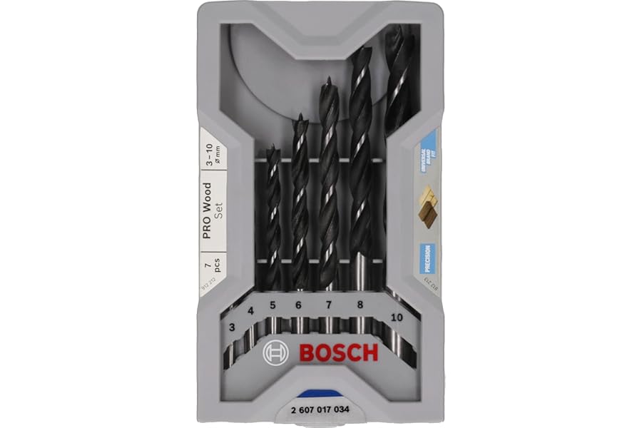 Bosch 2607017034 Professional 7-Piece Robust Line Brad Point Drill Bit Set (for Wood, Accessories for Drill Drivers) , Black/Silver , 14.1 x 8.3 x 2 cm