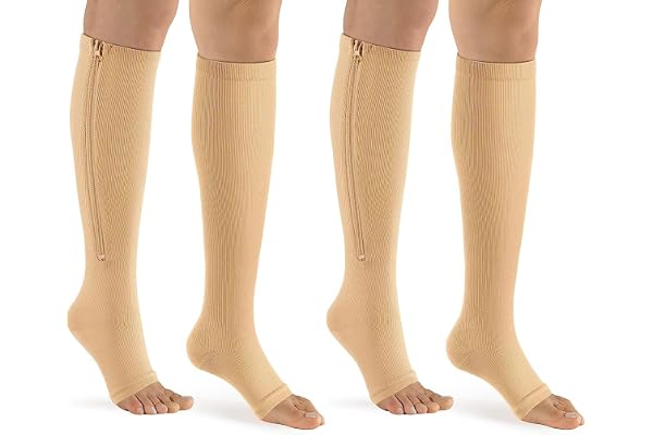 ASPCOK (2 paires) 15-20mmHg chaussettes médicales de compression à glissière soutien de jambe à glissière unisexe genou ouvert