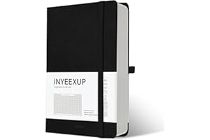 INYEEXUP Notizbuch A5 Kariert, Journal Buch mit 320 Seiten, Notizheft a5 mit Premium 100gsm Tintenfestes Papie Dickes, PU HardCover Notizbücher mit Elastischem Verschlussband und Falttasche(Schwarz)