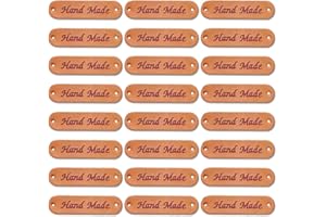 Borsgye 40 Stück Handmade Leder Etiketten Tags Hand Made Label zum Annähen Handgefertigte Kleidung Nähetiketten PU Label Aufnäher mit Löchern für DIY Jeans Nähen Basteln Bekleidung - 1x4cm - A1