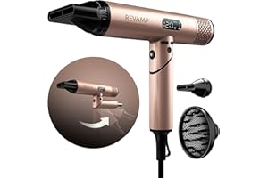 REVAMP Dynamic Radiance X Shine Ionic Portable Hair Dryer, Brushless Motor for Quiet, Powerful, Fast Drying - Lightweight, Easy Travel, Cold Setting - 3 Magnetic Attachments for Professional Styling
