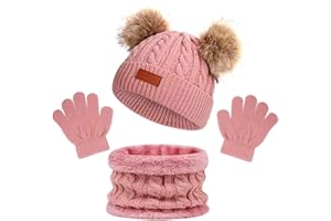 AWAVM 3Pcs Kids Winter Warm Beanie Hat Scarf Gloves Set for 1-5 Years Old Boys Girls. Winter Accessories Sets for Children Outdoor Sports, Knit Thick Warm Fleece Lined Thermal Sets