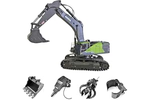 s-idee® S1593 + 3 Aufsätze Ferngesteuerter Kettenbagger 1593 mit voller Funktion, Bagger mit Fernsteuerung und Metallschaufel ferngesteuert mit Akku und Ladegerät Huina 1593