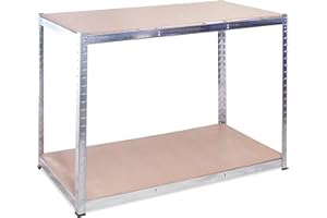 G-RACK Garage Werkbank & Regal: 90 x 120 x 60cm | Heavy Duty Regale für die Lagerung, Verzinkt2 Tier (300KG pro Regal), 600KG Kapazität | Für Werkstatt, Schuppen, Büro | 5 Jahre Garantie