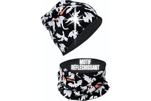 HECKBO Ensemble Bonnet 360° Réfléchissant & Tour de Cou Enfant – 95% coton – Matière extensible douce et facile d’entretien – Bonnet pour printemps, automne et hiver (48–54 cm)