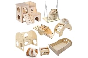 LEKEFETO Criceto giocattolo in legno: 7 pezzi fai da te, giocattoli per criceti, accessori per porcellini d'India, topolino da corsa, cincillà