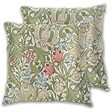 Art Fan-Design Cushion Cover Golden Lily By William Morris Set of 2 Square Throw Pillow Case Sham Home for Sofa Chair Couch/Bedroom Decorative Pillowcases