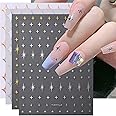 JMEOWIO 9 Sheets Colorful Star Nail Art Stickers Decals Self-Adhesive Silver Nail Supplies Nail Art Design Decoration Accessories