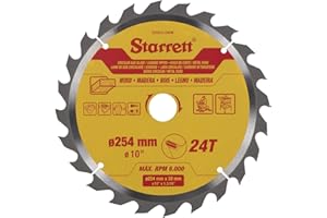 Starrett Lame de scie circulaire TCT 254 mm pour bois, 24 dents, alésage 16/19/25/30 mm