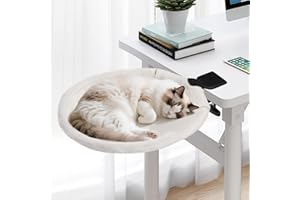 Uross Cat Desk Bed - 180° Rotating Soft & Comfortable Rabbit Fur Bed, Modern Indoor Cat Nest Furniture for Office Desks and Game Tables, Island Table-Supports 50 lbs (Beige)