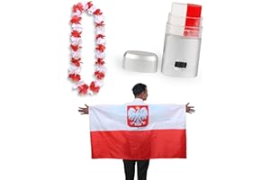 Sonia Originelli Fanset Fanartikel Poncho Fahne Flagge zum Umhängen Schminkstift und Blumenkette Hawaiikette Farbe: Polen Wappen