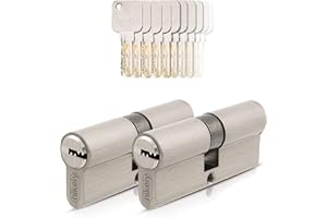 GERCAR Pro 2x Schließzylinder 40/40 gleichschließend Set 2 Profilzylinder inkl. 10 Schlüssel - 80 mm Türschloss Zylinderschloss 2er Zylinder - Länge: 80mm, A:40 B:40 - Messing matt massiv