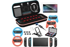 iVoler 21 in 1 Kit di Accessori per Nintendo Switch 2 - Include Custodia di Ricarica, Cover Protettiva, Pellicole Protettive, Volanti, Impugnature, Supporto, Custodia per Schede di Gioco, ecc - Nero