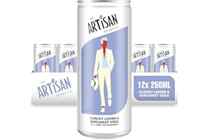The Artisan Drinks Company Lemon & Bergamot Craft Soft Drink - 250mlx12 Fizzy Drinks Cans - Natural Ingredients - 50 Calories per Can - No Artificial Sweeteners - An Exciting Twist on a Lemonade