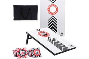 WICKED WOOD GAMES Official Cornhole Set 90 x 60 cm - Red Zone - 2 Cornhole Boards - 2 x 4 Cornhole Bags - Carrying Bag Included - MDF - Premium Quality