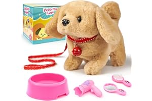 TOMMYHOME Cane Peluche Elettronico,Cucciolo Giocattolo Interattivo con Accessori Come Cintura, Campana e Ciotola, Regali per Ragazzi e Ragazze di 3 4 5 6 Anni(Golden Retriever)
