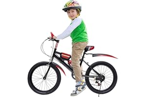 KigerNee VTT 20 ", avec cadre en acier au carbone, pour enfant à partir de 6 ans, avec dérailleur 7 vitesses et double frein en V, capacité de charge de 85 kg, pneus toutes saisons pour garçons et