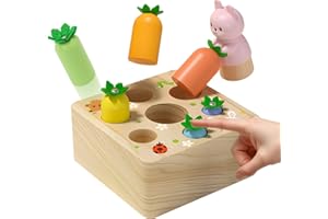 XIAPIA Montessori Toys for 1 2 3 Year Old Toddlers, Carrot Harvest Game Magnetic Wooden Pop Up Toys for 12 Months Baby Boys Girls, Educational Learning Shape Sorting Matching Birthday Easter Gifts