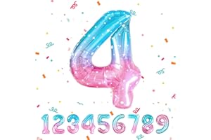 PARTYHAUSY Number 4 Balloons 4,Rainbow 4 Balloon 40 Inch Giant Helium Foil Number Balloons for Boys Girls Party Decor Birthday Anniversary Graduation Party Decorations Supplies