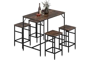 HOMCOM Set Tavolo Moderno da Cucina, Tavolo Alto con 4 Sgabelli Stile Industriale, Metallo e Legno, Arredamento Moderno, Soggiorno e Cucina, 100Lx60Px88Acm, Marrone Rustico