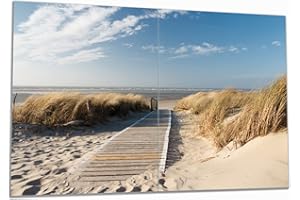 Wallario Herdabdeckplatte/Spritzschutz aus Glas, 2-teilig, 80x52cm, für Ceran- und Induktionsherde, Auf dem Holzweg zum Strand