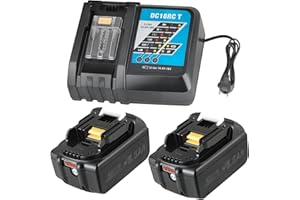 BXOXD Juego de 2 baterías de repuesto de 18 V 5,5 Ah para Makita + cargador DC18RC de alto rendimiento con cargador rápido de 3 A para BL1860B, BL1850, BL1840B, BL1830B, LXT400, 194205-3, 194309-1