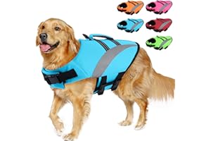 ALAGIRLS Dog Life Jacket for Large Dogs, Reflective Dog Swim Safety Life Vest with Strong Buoyancy for Swimming Boating Pool, Large Dog Water Flotation Vest, Blue XL