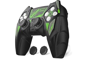 playvital Coque pour ps5 Grip Manette avec Protection Joystick pour ps5 Accessoires & Autocollant,Housse Étui Silicone Compatible avec Station de Charge Cover Skin Antidérapant-Noir & Vert,Méca Rhino