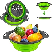 Alnicov Scolapasta pieghevole, set di 2 colini pieghevoli, in silicone, per verdura/frutta, colino pieghevole per cucina (blu