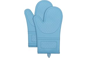 Yutat® Ofenhandschuhe 2er Set - Topfhandschuhe Hitzebeständig bis 300°C, Anti-Rutsch, LFGB-Zertifizierte Ofenhandschuhe Silikon, Perfekt für die Küche, zum Grillen, Kochen und Backen, Himmelblau