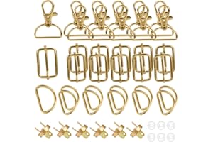 Pyroclasia Mousqueton sac a Main 25mm Pivotant Boucle sac Boucle Sangle 25mm 36 Pièces Boucle Coulissante,Anneau en D,Mercerie Couture Accessoire Attache,Boucle de Reglage pour DIY Doré