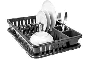 Hausfelder scolapiatti da lavello plastica, scolapiatti per stoviglie con leccarda, scola piatti lavandino