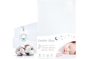 COMFIER SLEEP Drap Housse Cododo 50 x 90 cm Lot de 2 - Drap Housse Bebe 100% Coton Bio pour Berceau - Respirant Nacelle Ultra Doux - Blanc