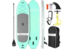 ANCHEER Tavola da Surf Stand Up Paddle 305×76×15cm SUP Board Gonfiabile con Accessori,capacità di Carico di 130 kg,3 PCS Polpa Regolabile, Pompa a Mano a Doppia,Cinghia per i Piedi,Zaino (Green)