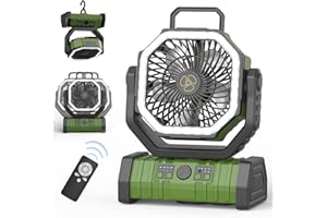OUWANCH Ventilatore Portatile da Campeggio con Luce LED, 4 Livelli 20000 mAh con Telecomando e Gancio Ventilatore da Tavolo USB Silenzioso per Pesca, Picnic, Barbecue, Escursionismo