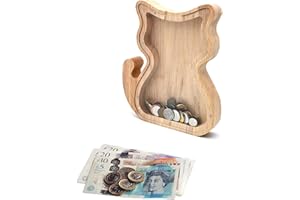 TOTHDATE Holz Spardose Kinder - Katze Spardose, Tiere Spardose mit Alphabet Aufkleber Hölzerne Münze Bank Kids Junge Home Decor