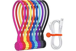 Rich&Ray Magnetic Reusable Silicone Cable Ties, Phone Cord Holder, Magnetic Cable Ties for Headphone Cables, Charging Cable Organizer, Book Markers, Hanging Stuff - 7.48'' (9Colors-9Pack)