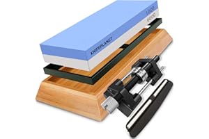 KNIFEPLANET whetstone knife sharpening stone set ad alta densità 1000/6000 dual-grit wet sharpener waterstone per coltelli completo di honing guide, strumento angolo e antiscivolo bambù base